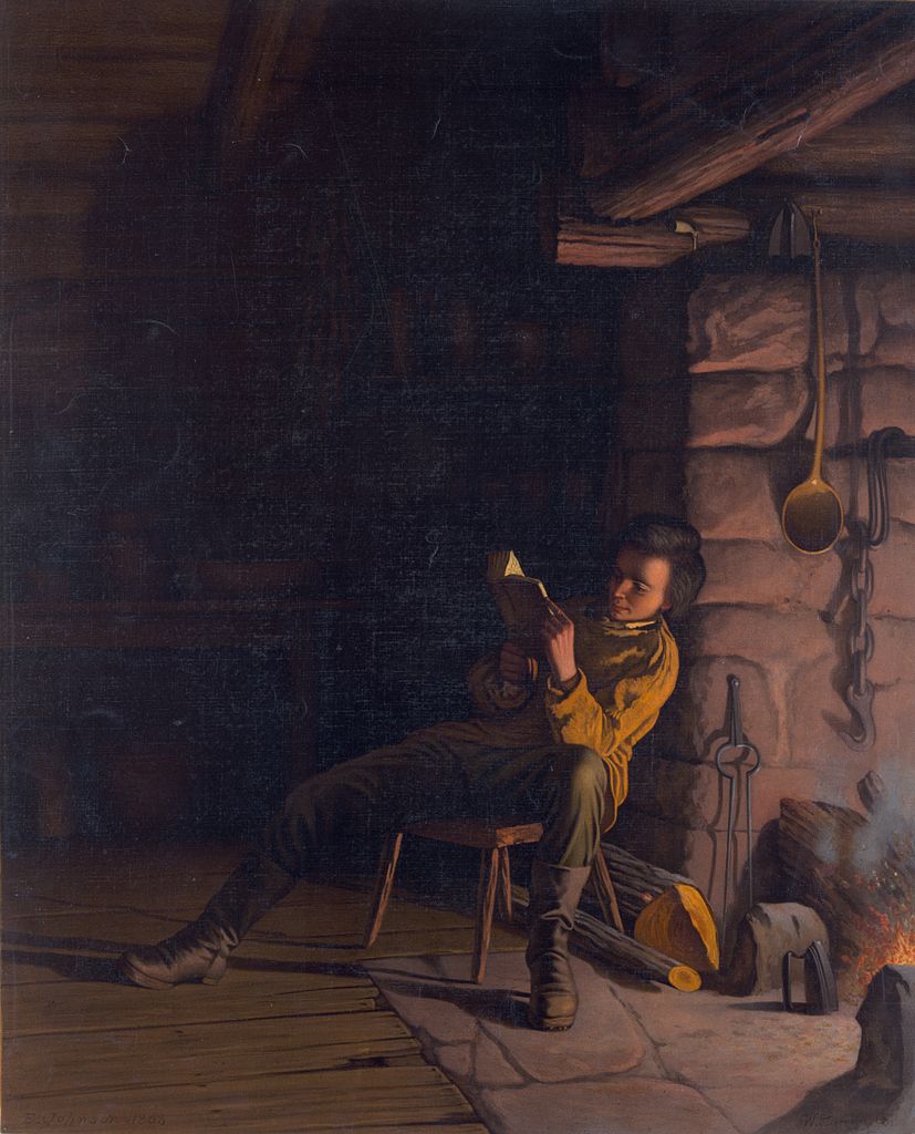 "Lincoln as a Boy Reading at Night" (1868) / Eastman Johnson